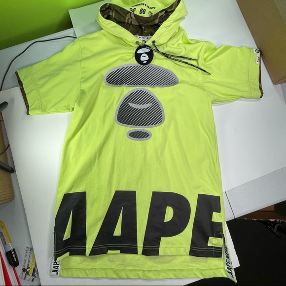 Bape Other - Bape Aape Mens Short Sleeve Hoodie Shirt Green Size Small